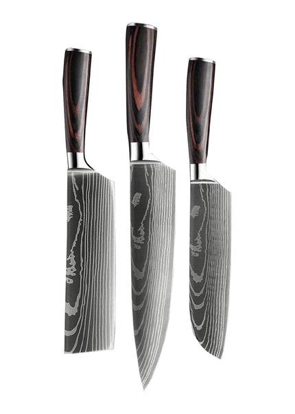 SET DI COLTELLI CON STAMPA DAMASCO, 3 PEZZI 