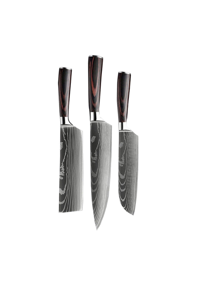 SET DI COLTELLI CON STAMPA DAMASCO, 3 PEZZI 